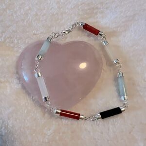 Vintage Sterling Silver Multi Natural Stone Bracelet